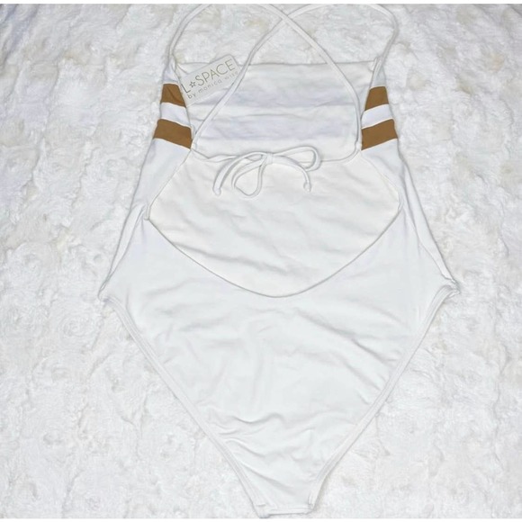 L Space High Impact One Piece Bitsy Cut Swimsuit Cream Tan Sz 12 XL NWT - Picture 6 of 12